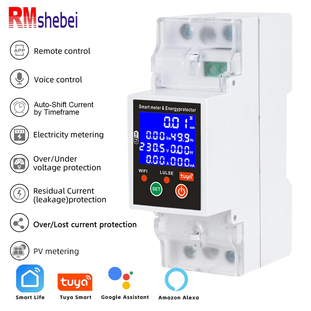 

RMshebei RS-485 Tuya smart circuit breaker 80A 220v voltage relay Automatic switch Leakage Overload wifi smart life power meter