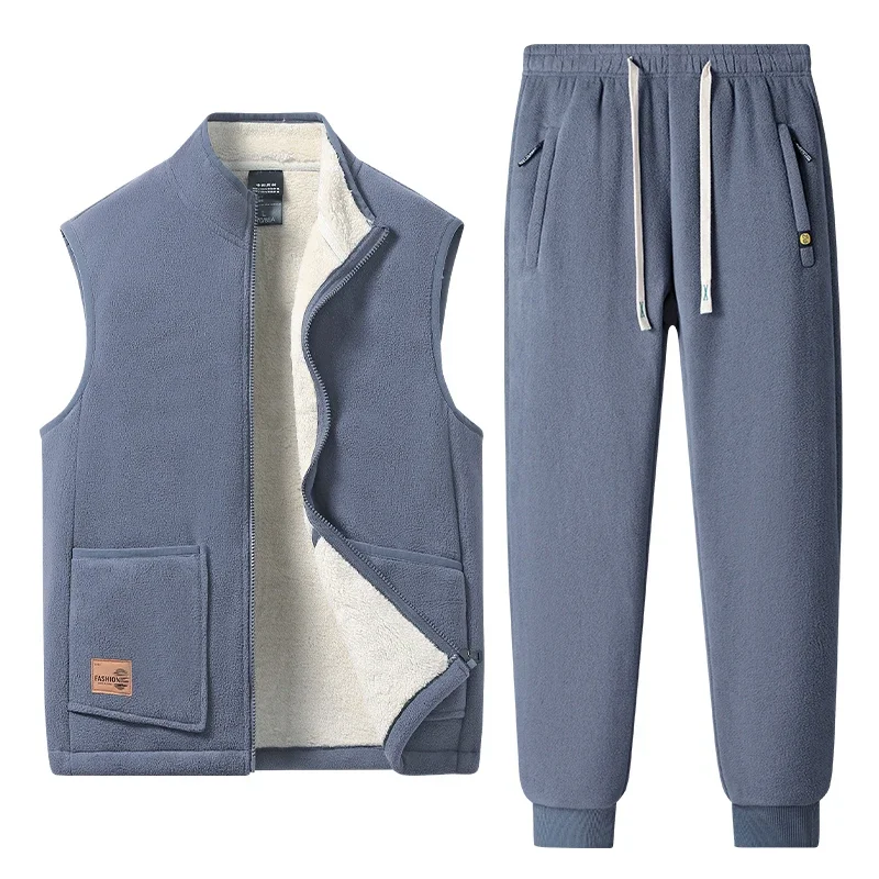

Men's Tracksuits Fleece Vest Jacket Autumn Winter Polar Fleece Stand Collar Jacket Fashion Sports Set Black Grey Vest Outwear