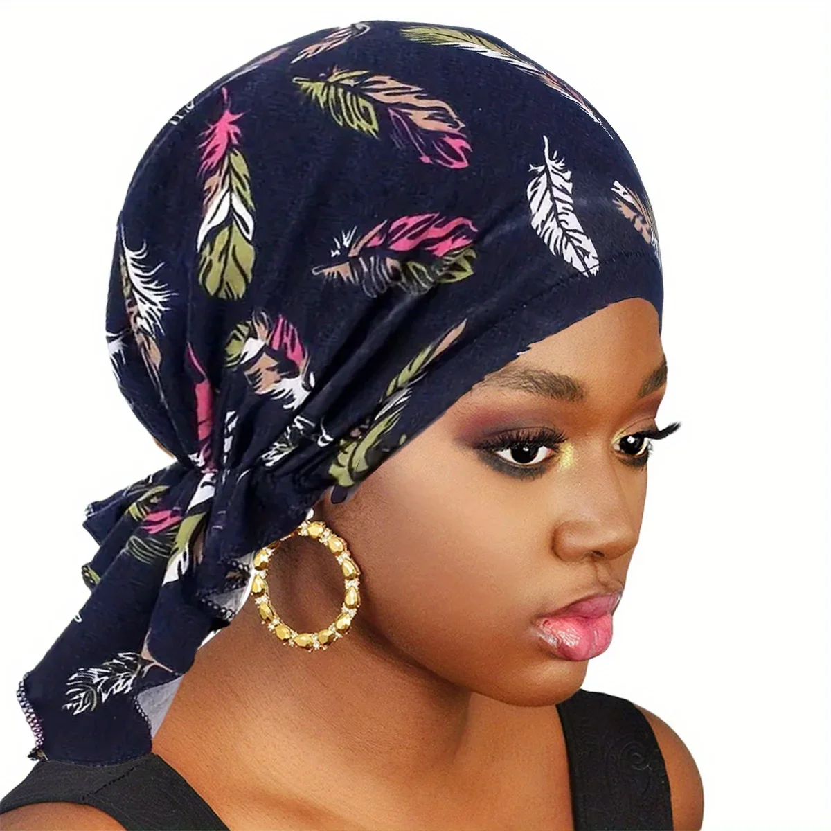 1Pc Women Hat Headwear Headscarf Wrap Bandana Hair Accessories Stretch Printed Turban Cap Muslim Pre-Tied Scarf Ladies Chemo Cap