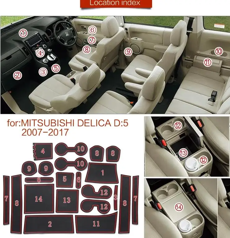 smabee Gate slot pad for Mitsubishi DELICA D:5 d5 Door Cup Pad Non-slip Mats Interior Accessories Rubber Coaster