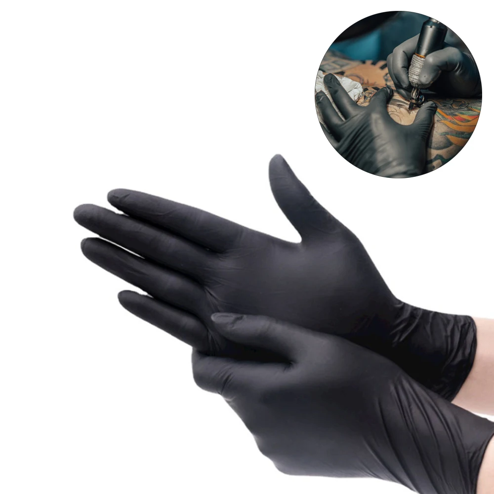 10Pcs L M S Disposable Tattoo Latex Gloves Black Permanent Waterproof Permanent Tattoo Gloves for Tattoo Accessories