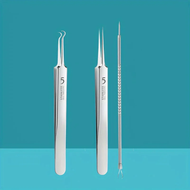 Stainless Steel 8pcs Acne Removal Tool Set - Blackhead & Pimple Popper Kit for All Skin Types, Fragrance-Free, Beauty Tools
