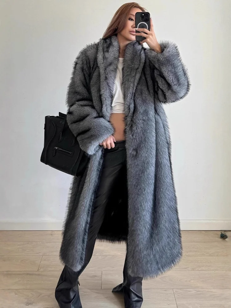 

European American Classic Solid Color Elegant Fashionable Loose Winter Warm Heavy Charming Dating Commuting Faux Fur Outerwear