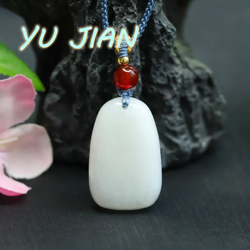New Product Natural Authentic Hetian Jade Brand Pendant Quality White-Jade Lucky Charm Fengshui Neck Chain Necklace Fine Jewelry