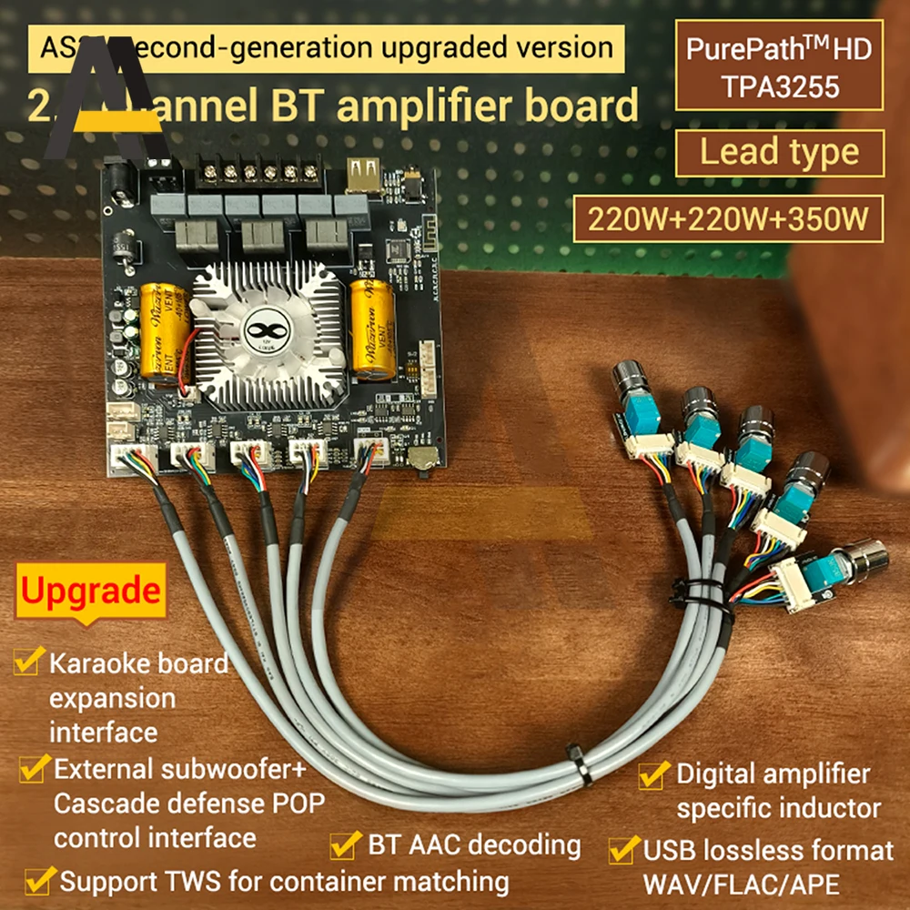 ZK-AS21 2.1 قناة TPA3255 220WX2 + 350W بلوتوث وحدة مكبر كهربائي رقمي مضخم صوت عالي ومنخفض النغمة