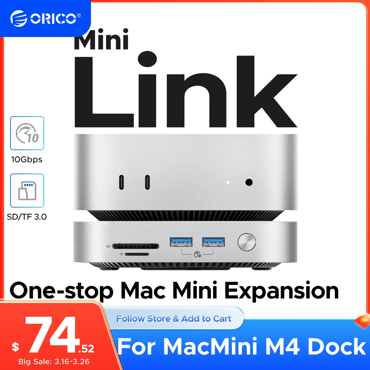 ORICO MiniLink USB C Hard Drive Enclosure Docking Multi Interface Converter SD/TF 4.0 USB4 Transfer Designed for MacMini M4 Dock