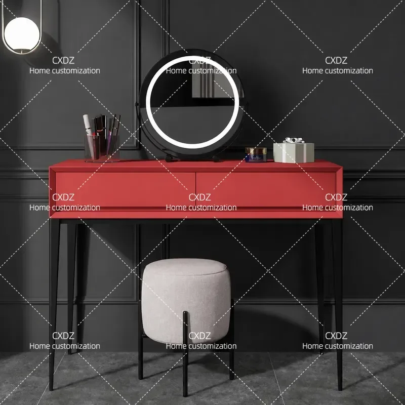 Italian Minimalist Red Dresser Modern Simple Baking Paint Desk Nordic Light Luxury Narrow Side Table Makeup Vanity Bedroom