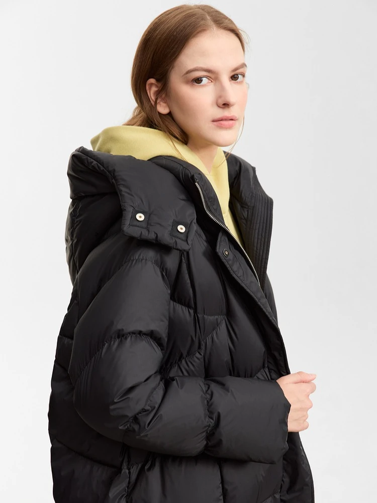 AMII المرأة بطة أسفل سترة 2025 شتاء جديد مقنعين معطف طويل أسفل الإناث سستة مكتب سيدة للإزالة هود ملابس خارجية 12324027