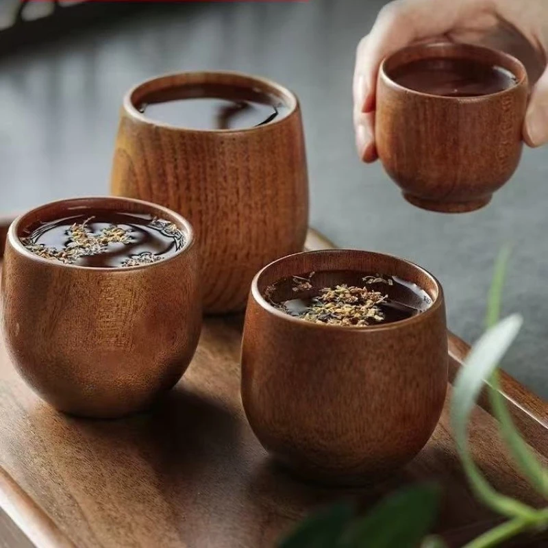 Home Use Sour Jujube Wood Cups Milk Cup Sake Cups Vintage Solid Wood Water Cup Round Barrel Cups - Detail 1