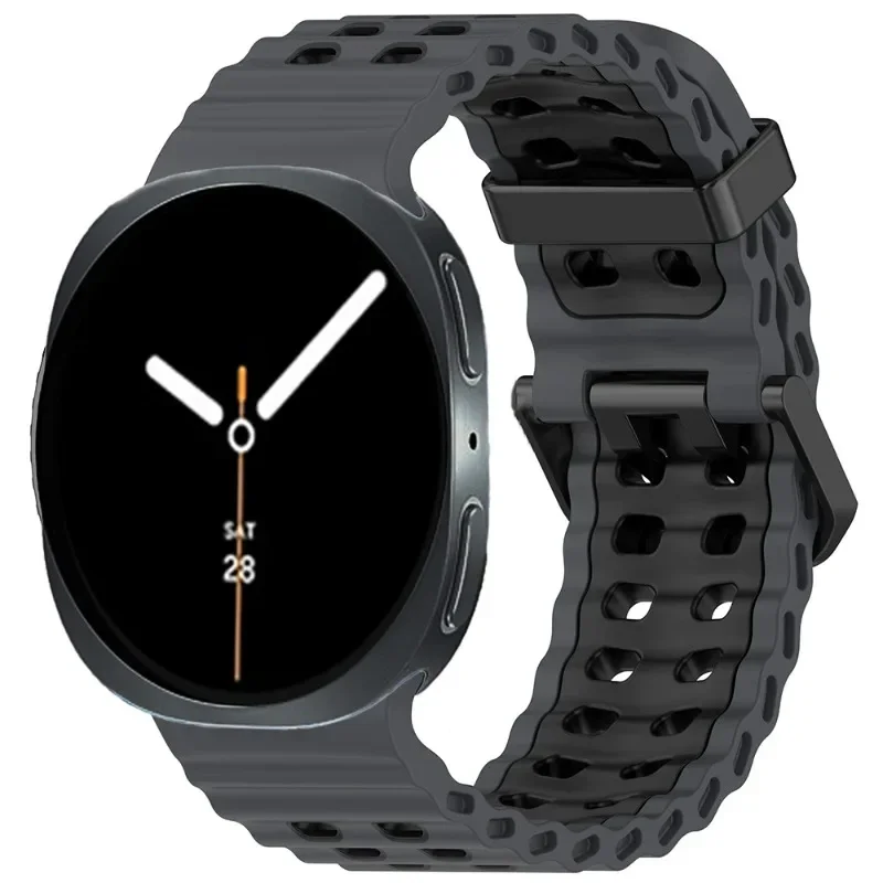 Pulseira de silicone oceano para samsung galaxy watch 8 clássico 46mm pulseira de dois tons para galaxy watch 8 40mm 44mm pulseira de fivela dupla