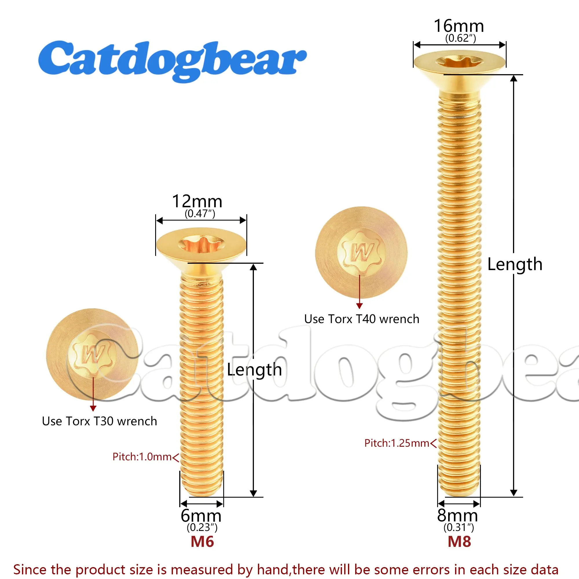 Catdogbear  4PCS Titanium Bolt M6/M8x10/12/15/20/25/30/35/40/45/50/55/60/65/70/mm Torx Head Screw For Bicycle