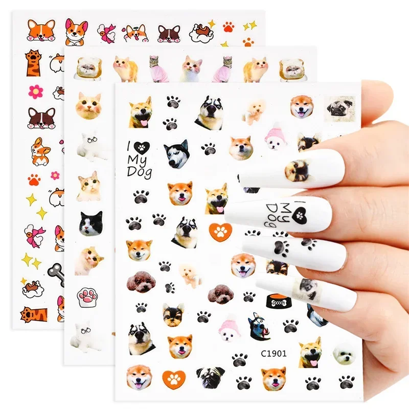 Lovely Cat 3D Nail Art Sticker Cartoon Corgi Shiba Inu Nail Decals DIY for Nail Art Decoration Manicure Accessories