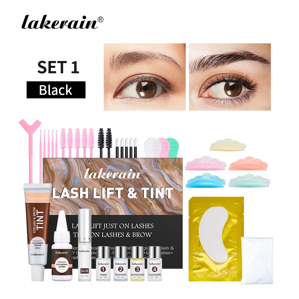 Lash Fast Lift en Tint Kit 4 in 1, Lash Lift Kit & Brow Lamination Kit met zwartbruine crème, krullend permanenten en volumineuze las