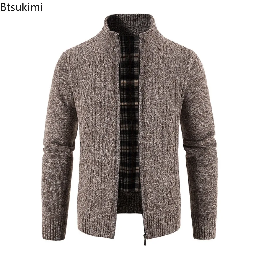 Mens Autumn Winter New Knitted Sweaters High Collar Long Sleeved Zipper Cardigan Sweater Fashionable Solid Color Sweater Jacket