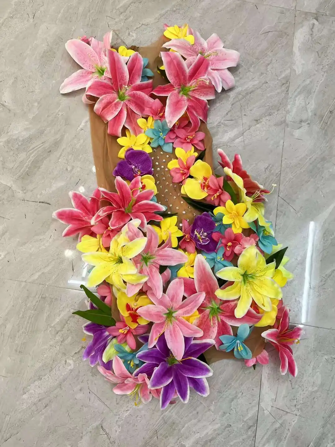 Sexy Blumen Kristalle Mesh Kleid Transparent Frauen Party Prom Geburtstag Feiern Blumen Kleid Nachtclub Sänger Bühne Kostüme