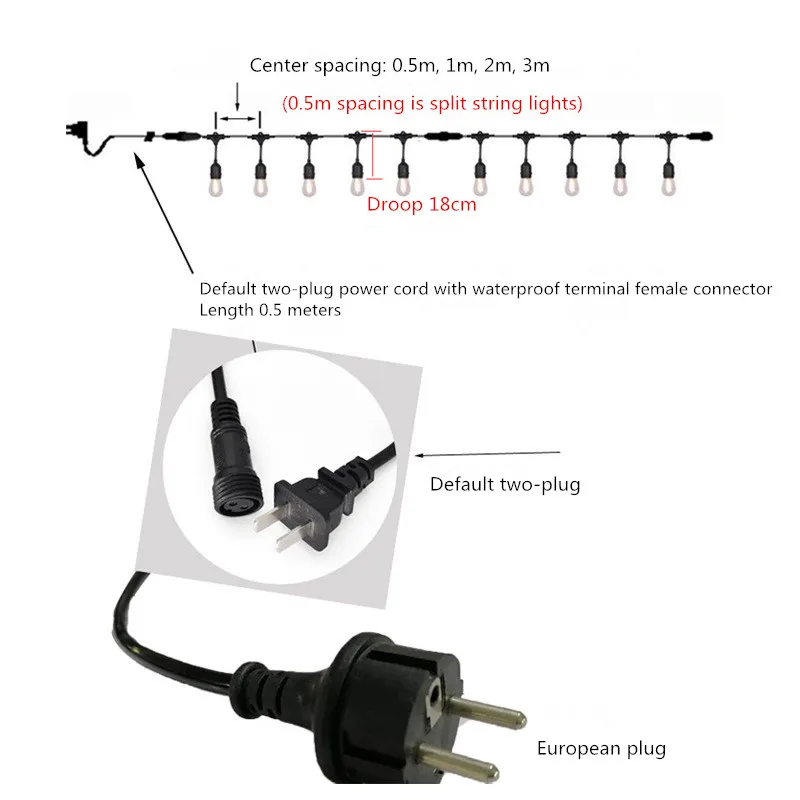 E27 LED Outdoor Waterproof Connector Sealing con Line Light String e27 portalampada filettato cavo di alimentazione a 2pin per Garden Farm