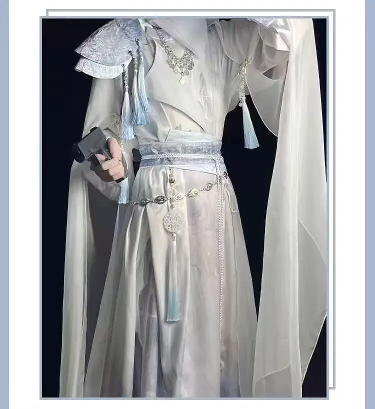 Hanfu Peri Kuno untuk Pria & Wanita, Jubah Leher Bulat Tradisional Tiongkok, Pakaian Cosplay Penembak Pedang untuk Acara Halloween yang Awet Muda