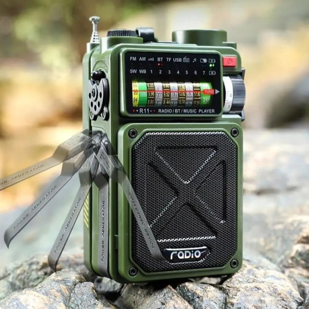 Portable Bluetooth Solar Radio USB Playback TF Card Solar Power Bank Hand-cranked Flashlight Full-band Radio Camping