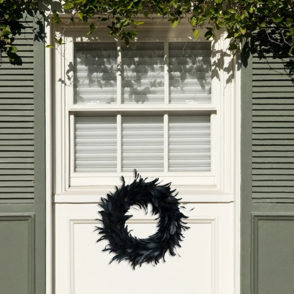 Couronne de plumes noires naturelles avec oeil, décoration d'Halloween, décor de fête, autre couronne, maison, fournitures de festival