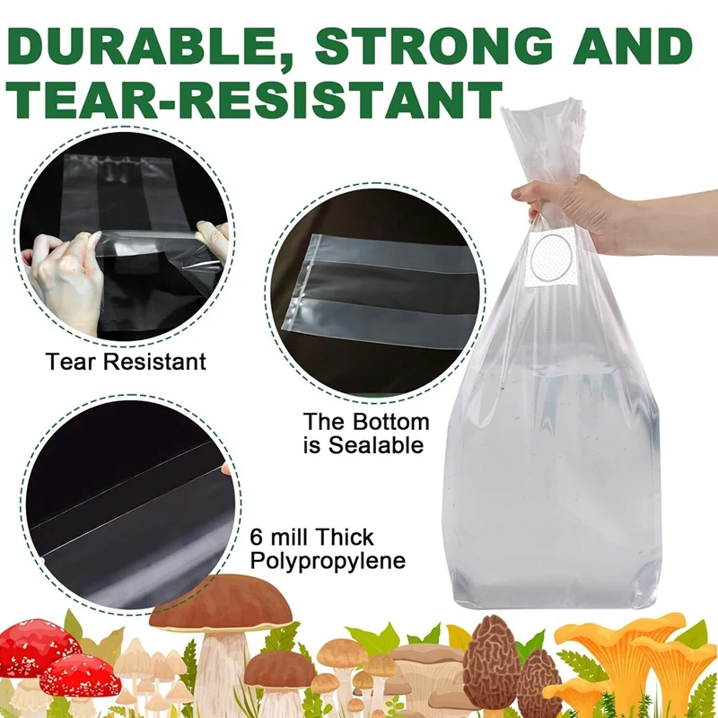 通気性のある生地を使用したマッシュルームグローバッグ、強力な裂け目、8x5x20インチ、25パック