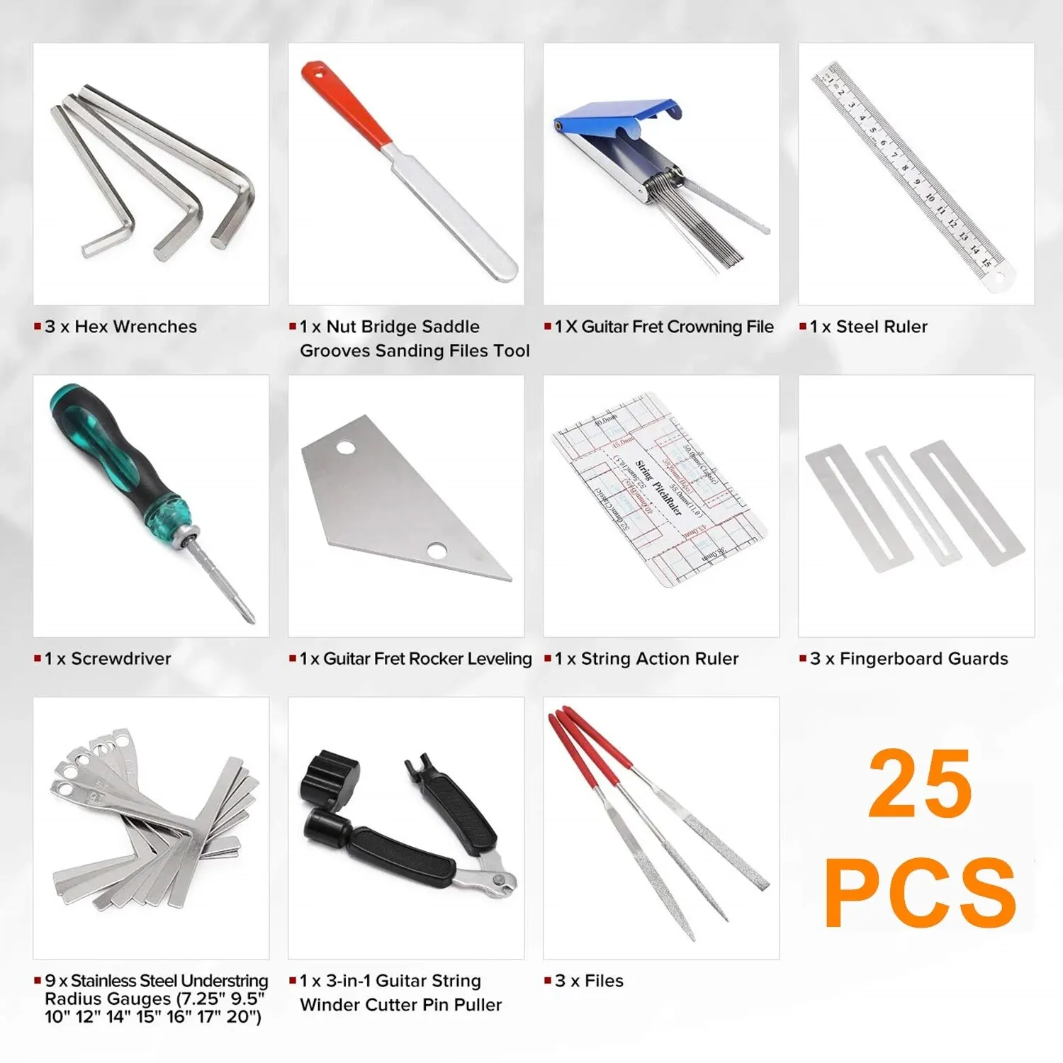 Miwayer 25/72 Guitar Repairing Tools Kit Setup Kit with Carry Bag Perfect Gift for Music Or String Instrument Enthusiast