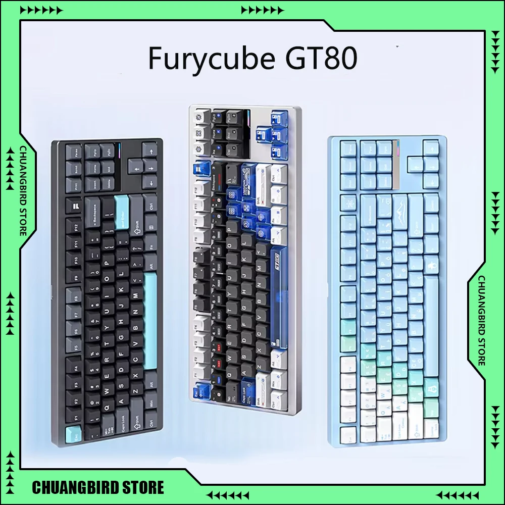 Furycube GT80 Gaming Keyboards E-sports Tri-Mode 2.4G Wireless Bluetooth Wired Waterproof Mechanical Keyboard Gaming Accessories