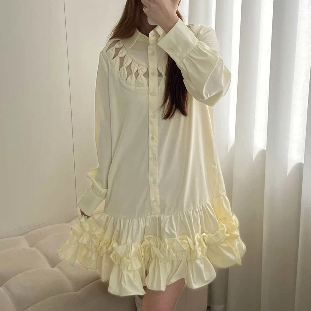 

2025 new original cute inner long-sleeved shirt skirt heavy industry petal doll dress women's clothing