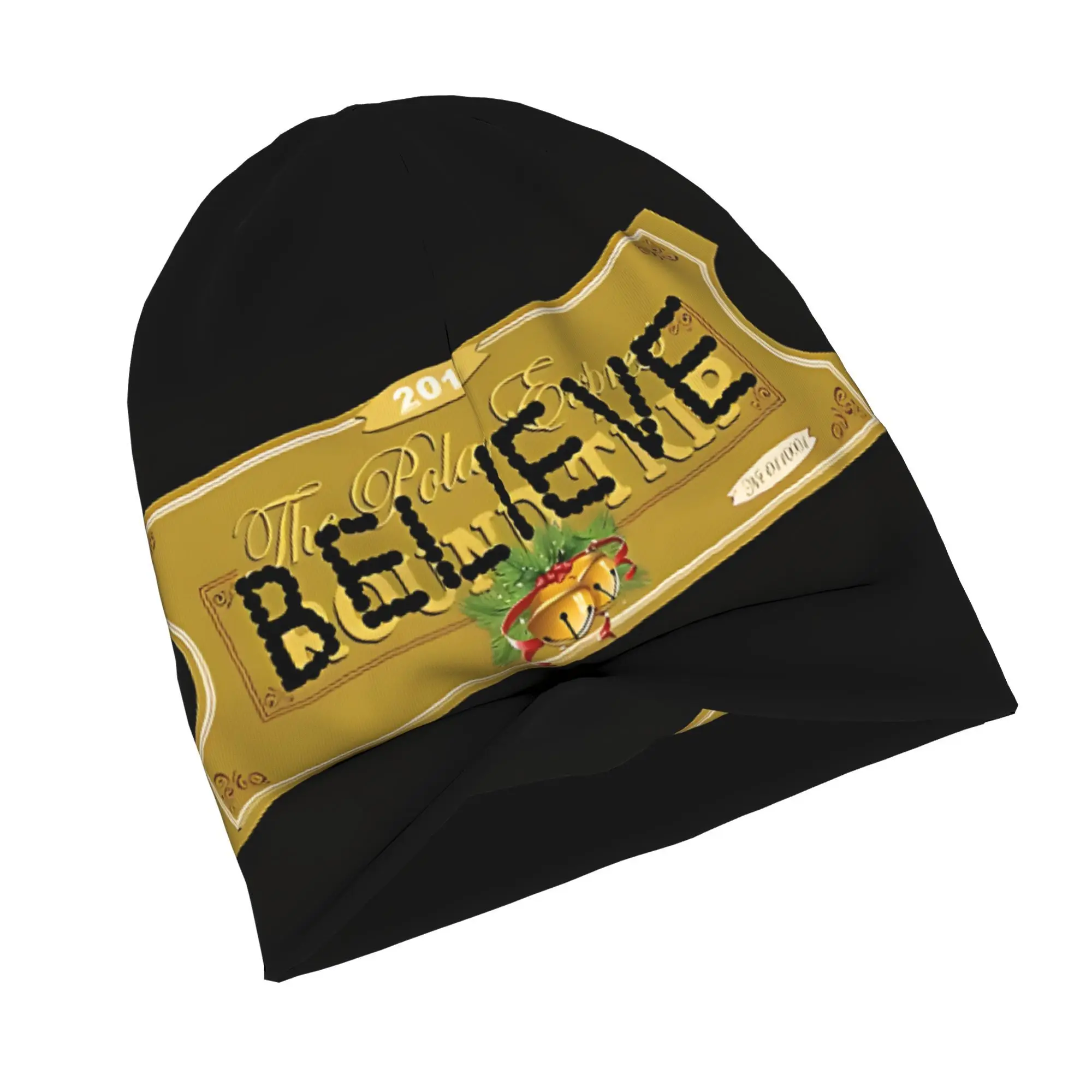 "1 قطعة Polar Express Vintage ""Believe"" قبعة بتصميم تذكرة للجنسين من البوليستر المحبوك على شكل جمجمة مع مرنة قابلة للتمدد طفيف