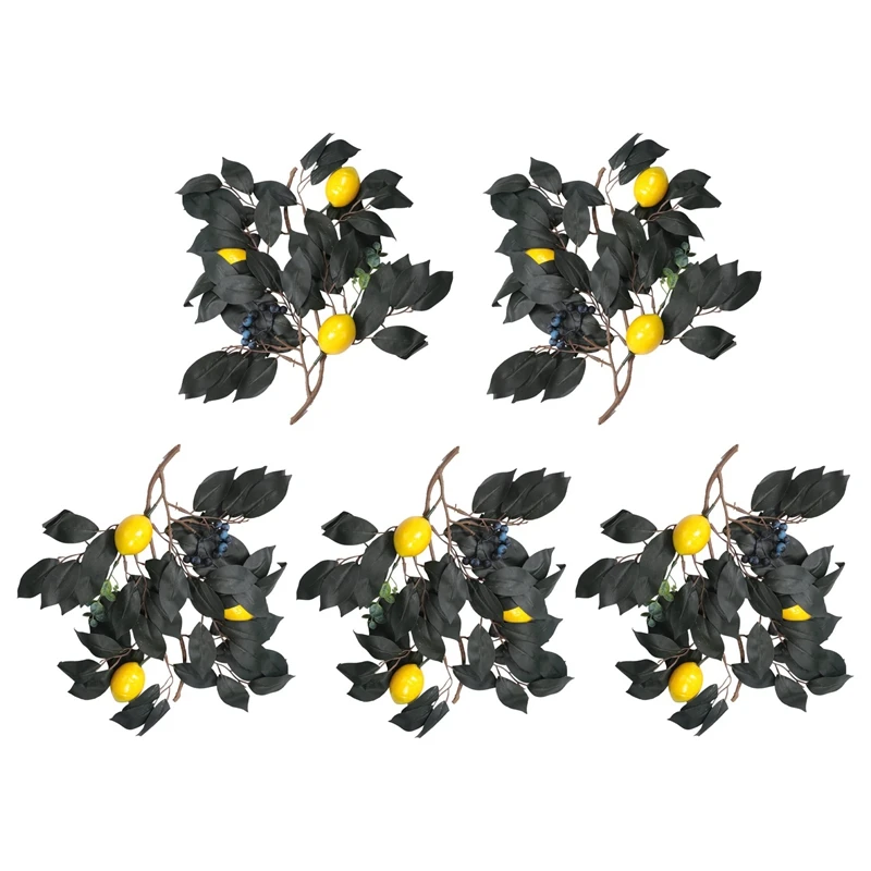 Confezione da 5 rami di limone artificiale, Spray di foglie verdi finte da 36 pollici con frutti di limone, frutta decorativa ghirlanda di ramoscelli verdi