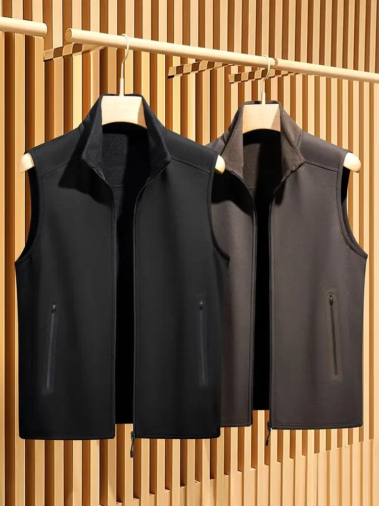 NEW Comfort ~ High quality commuter casual zipper stand collar Spring and autumn 100 solid color vest vest vest men