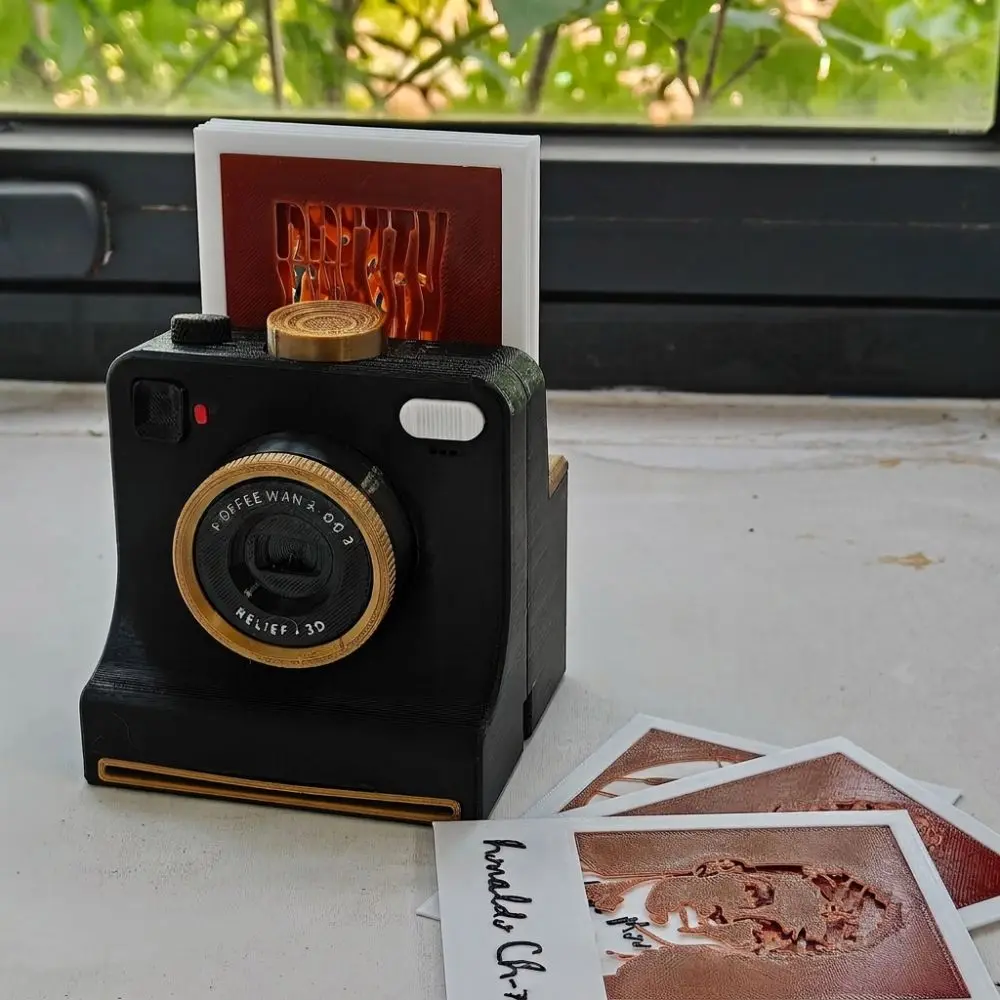 Funny 3D Printed Latte Camera Replaceable Cards Vintage Look Coffee Powder Print Camera Food Safe Included Stencils