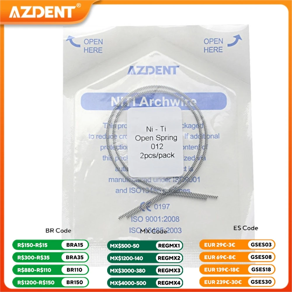 2PCS/Pack Dental Orthodontic Open Spring AZDENT Niti Elastic Coil Springs Size 0.010*180mm 0.012*180mm Dentistry Supplies