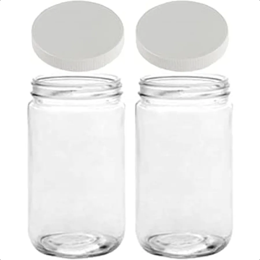 

Mason Jars 32 Oz Glass EXTRA WIDE MOUTH Quart Storage Jars with Lids BPA Free Plastic Storage Lids Made in USA Quart Glass Jars