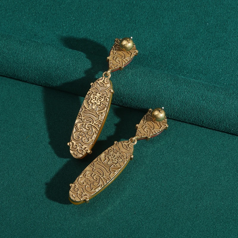 Винтажные антикварные желтые висячие серьги с натуральным камнем, розовые длинные массивные ювелирные изделия, роскошные бренды, дизайнер высокого качества 2025