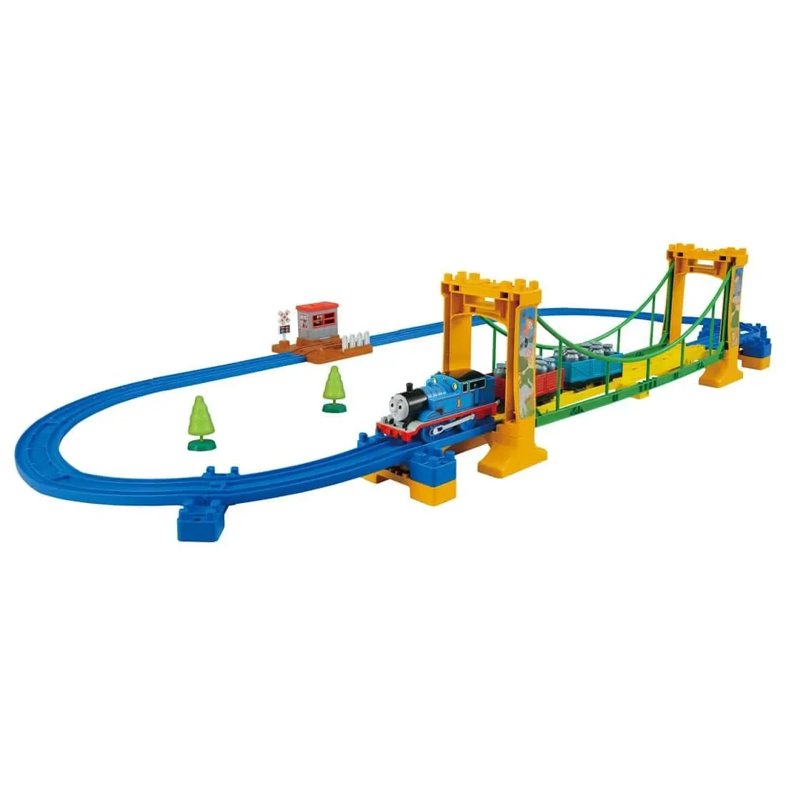 Takara tomy pule road thomas ponte de suspensão conjunto novo trem pequeno elétrico com pista menino brinquedo, presente de aniversário do feriado das crianças