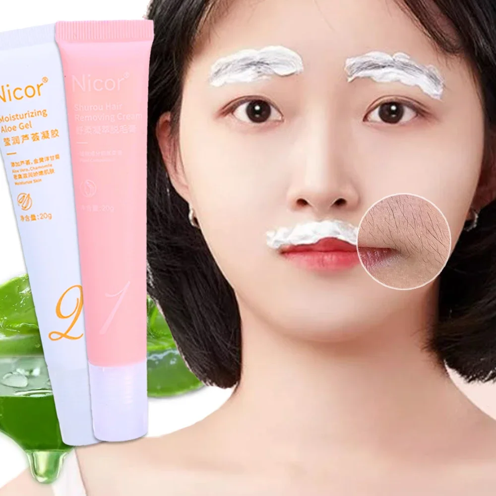 

Effective Lip Hair Remover Men Women Painless Gentle Facial Lip Hair Removal Cream Aloe Moisturizing Gel Epilation Skin Care Kit