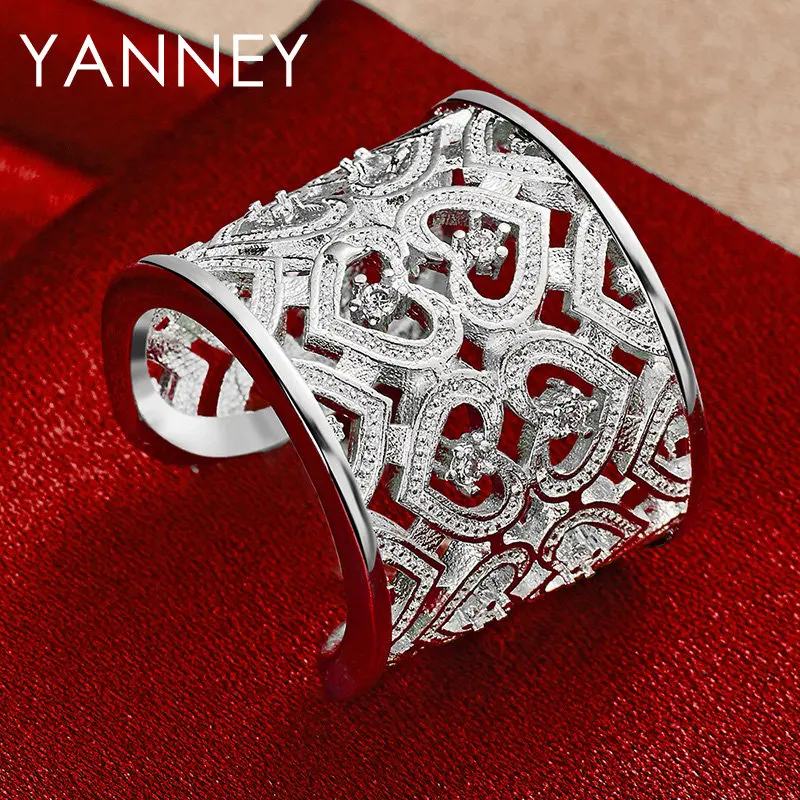 

925 Sterling Silver Open Ring Sparkle Heart Zircon Ring For Women Fashion Charm Jewelry Engagement Wedding Accessories