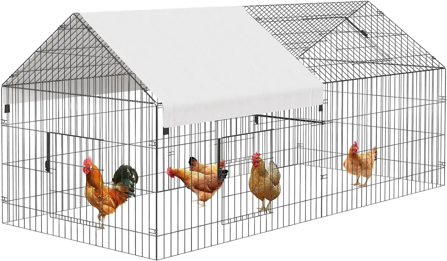 

Metal Chicken Coop Chicken Run with Waterproof Cover Portable Poultry Cage Walk in Hen House Farm Animal Enclosure Crate Pet