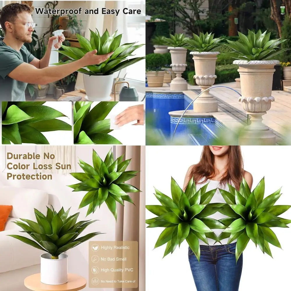 

Большие искусственные растения агавы для улицы - зеленые, подходят для декора дома, веранды, как внутри, так и снаружи помещений.