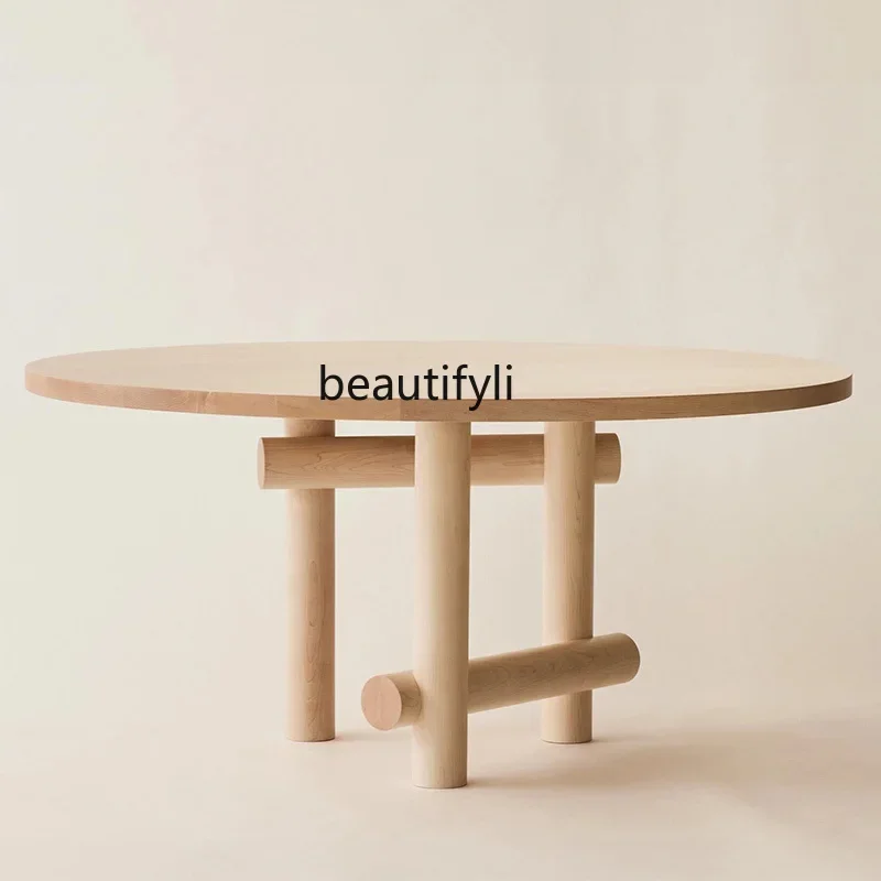 

Medieval wabi sandy wind solid wood dining table retro style designer round ash wood, dining table household small apartment