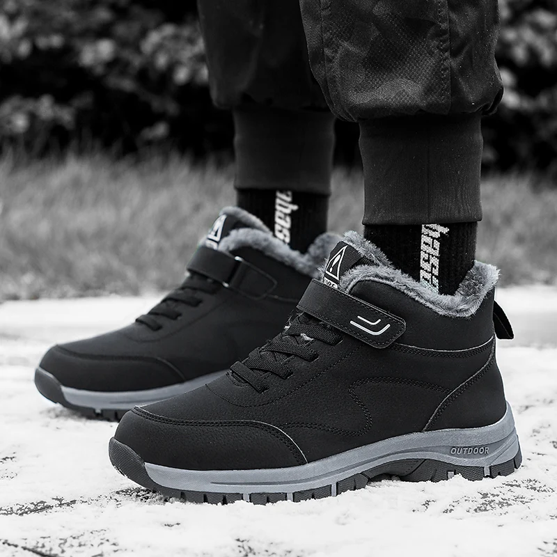 

New Winter Boots for Men Waterproof PU Leather Warm Snow Ankle Boots Outdoor Warm plush Non-slip Work High-top Casual Shoes