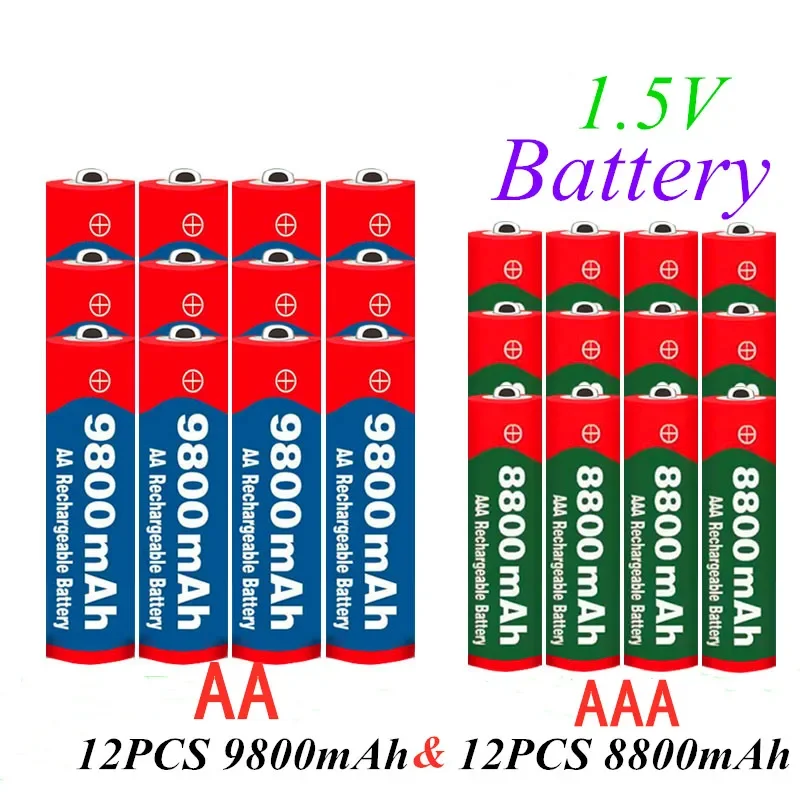 

1.5V AAA 8800mAh Alkaline Rechargeable battery + AA 9800 mAh for LED light toy clock MP3 player