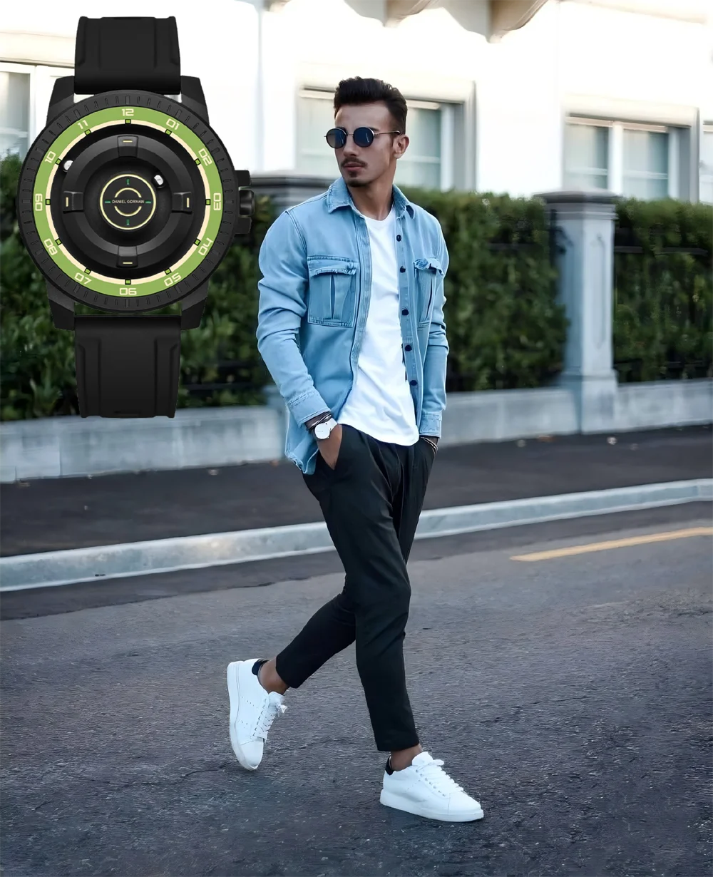 

Daniel Gorman Black Green Quartz Watch for Men Magnetic Driven Waterproof Stainless Steel Band Wristwatch with Beads Pointers