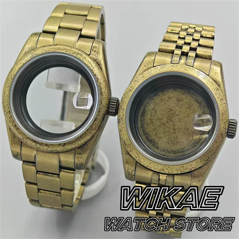 

39mm Bronze Brushed Watch Case Stainless Steel Strap Sapphire Fit NH34to39 NH70 NH72 Mingzhu2813 ETA PT5000 Movement Screw Crown
