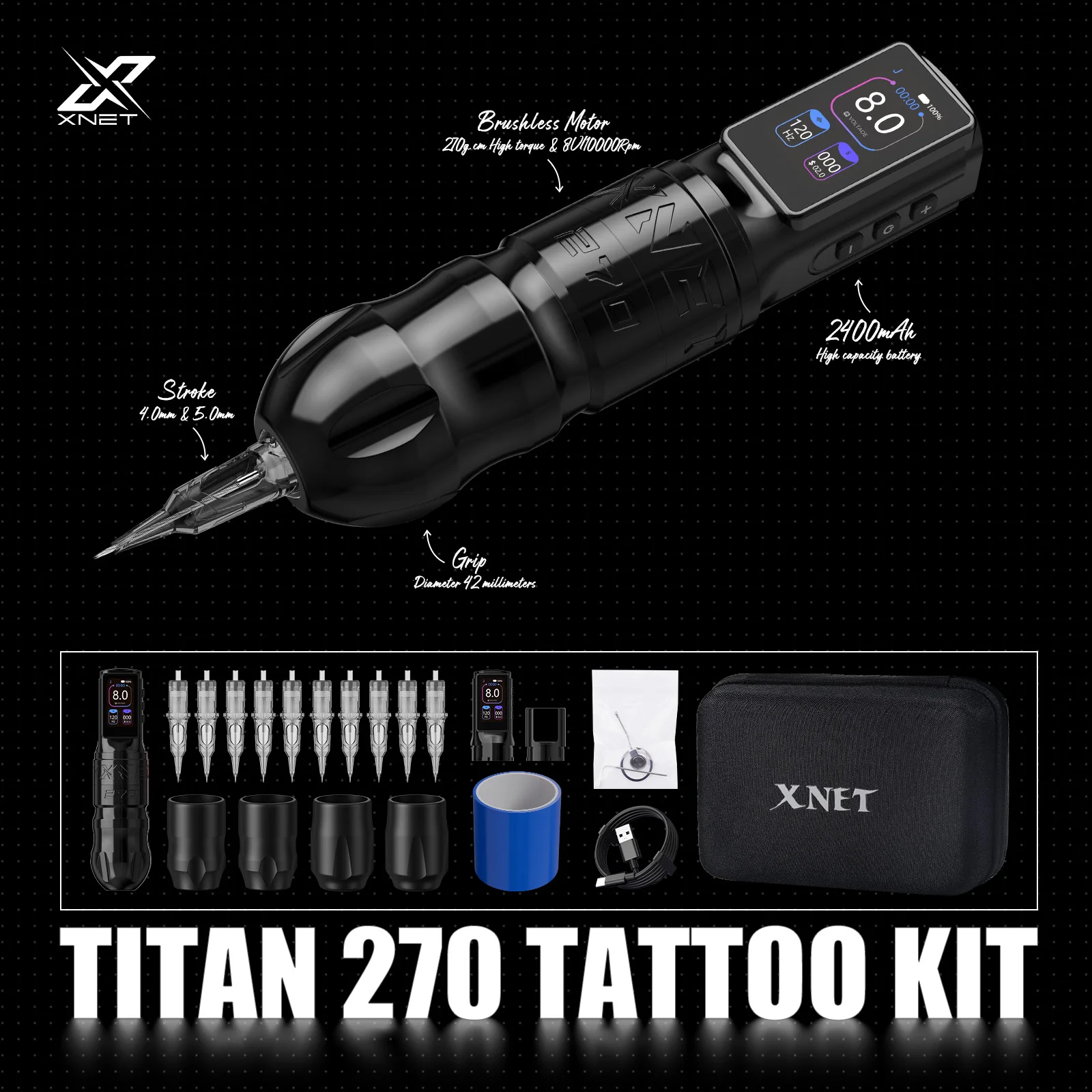 XNET Titan270 Wireless Tattoo Machine 270G.CM 4.0/5.0mm