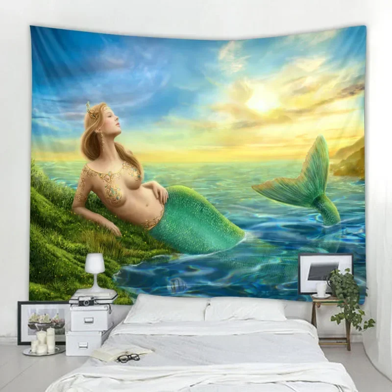 Dream mermaid tapestry wall hanging home wall decoration blanket Bohemian Kawaii hippie art background sofa sheets beach mats