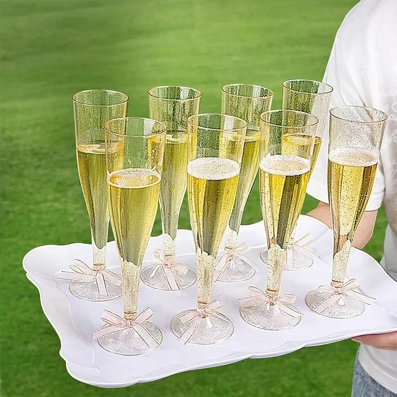 25pcs 5Oz Clear Plastic Champagne Flutes Disposable Sparkling Bar Cups Toasting Wedding Party Wine Cup Crystal Wine Cocktail Cup