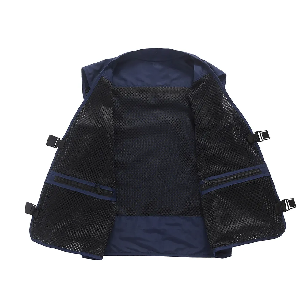 

Мужской летний рыболовный жилет синего цвета, размер L, сетчатый, дышащий, с множеством карманов, для активного отдыха, походов, кемпинга, альпинизма, с пряжками и карабинами