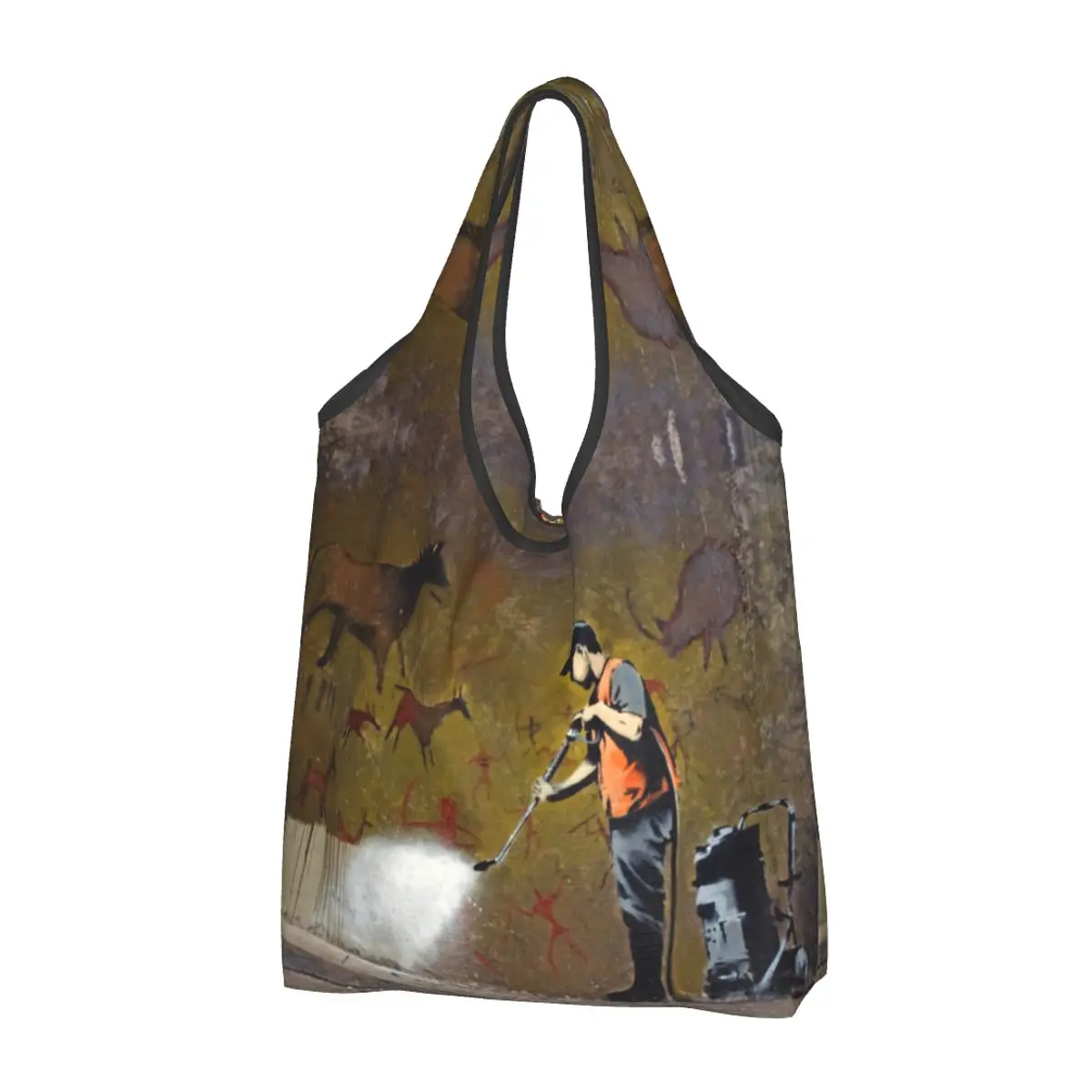 Recycling Council Worker By Banksy Shopping Bag Women Tote Bag Portable Street Graffiti Artist Grocery Shopper Bags