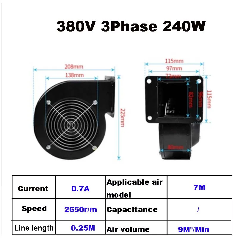 New 240W Small Dust Exhaust Electric Blower Inflatable Model Centrifugal Blower Air Blower 380V